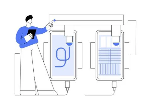 Smartphone testing abstract concept vector illustration. Stock Illustration