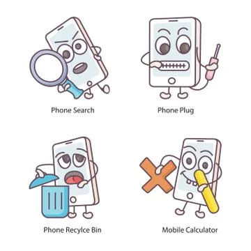 Smartphone Text Face Flat Icons Pack Stock Illustration