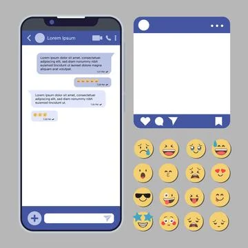 Smartphone text interface and social media app interface emoji Illustrazione stock