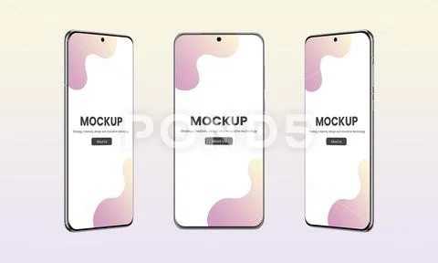 Smartphone with thin, round edges in three positions mockup PSD Template