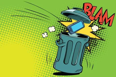 Smartphone thrown in the trash Stock Illustration