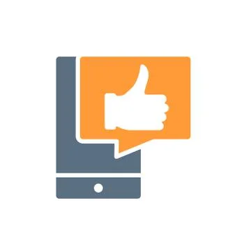 Smartphone with thumb up in speech bubble colored icon. Customer review Stock Illustration