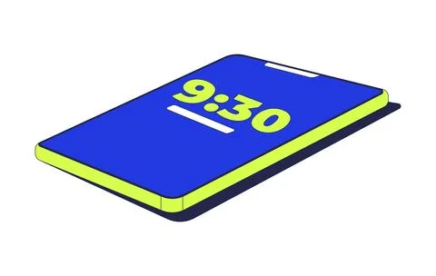 Smartphone time display in perspective view 2D cartoon object Stock Illustration