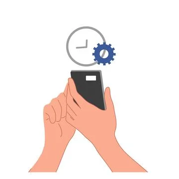 Smartphone for time management and settings. Clock and gear icons. Producti.. Stock Illustration