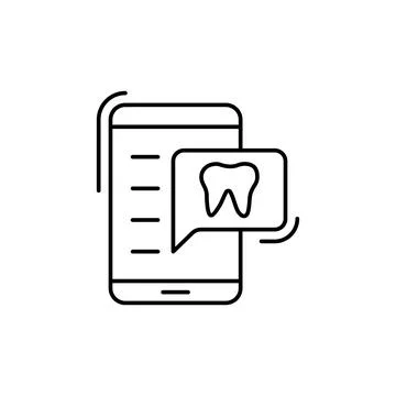 Smartphone tooth bubble icon. Simple line, outline illustration of dentistry Illustrazione stock