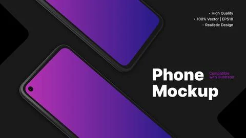 Smartphone Top Front View Mockup on Flat Surface. Device with Blank Screen Stock Illustration
