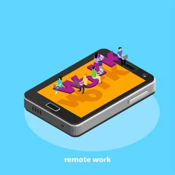 Smartphone top view, an icon in the isometric style on a blue background, peo Stock Illustration