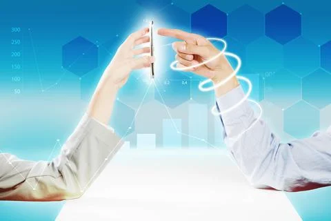 Smartphone Touch with Digital Business Analytics Interface Stock Photos