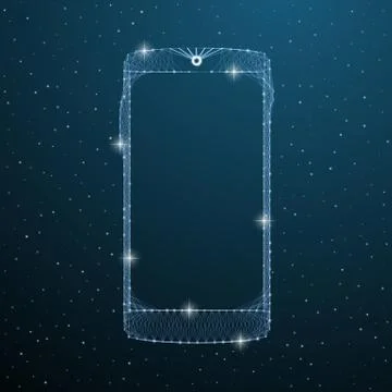 Smartphone touch screen display on blue space background. Mobile phone polygonal Stock Illustration