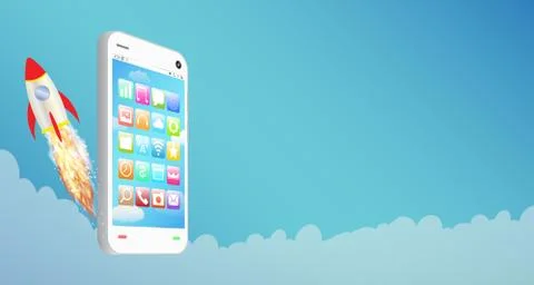 Smartphone with toy rocket Stock Illustration