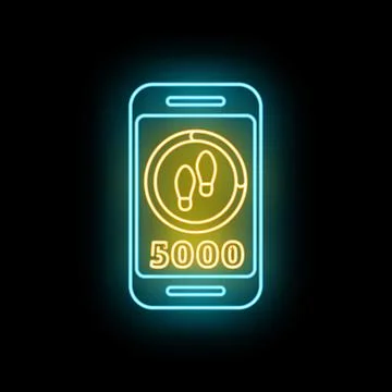 Smartphone tracking daily steps achieving fitness goal neon 스톡 일러스트