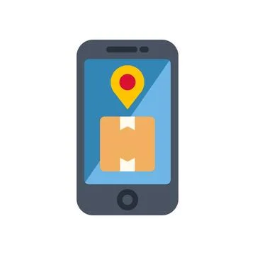 Smartphone tracking package delivery location using mobile app Stockillustratie