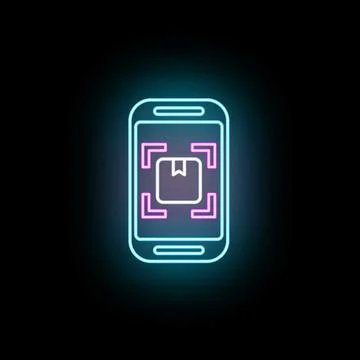 Smartphone tracking package scanning neon delivery service 스톡 일러스트