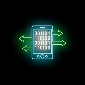 Smartphone transferring binary data glowing neon light Ilustração Stock