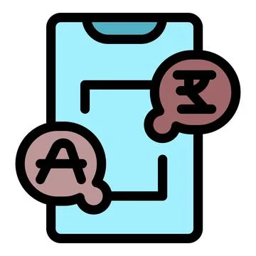 Smartphone translating different languages using chat bubbles with letters Stock Illustration