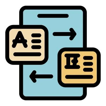 Smartphone translating text from one language to another Stock Illustration