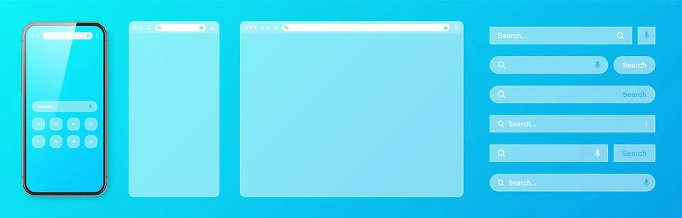 Smartphone, transparent internet browser window with various search bar Stock Illustration