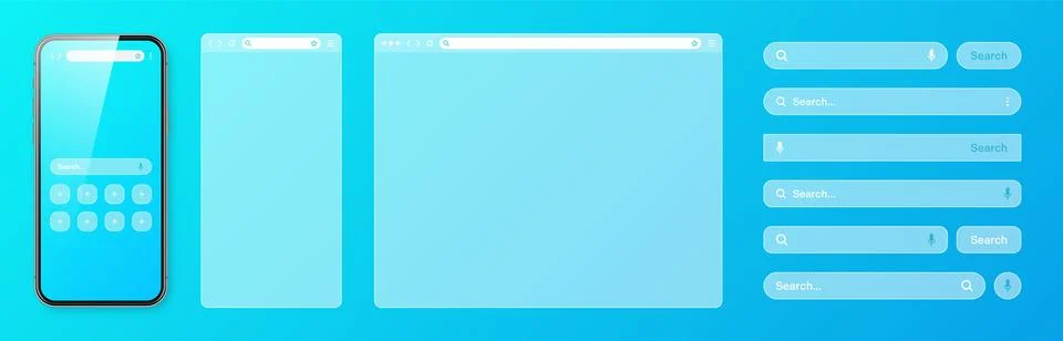 Smartphone, transparent internet browser window with various search bar Stock Illustration