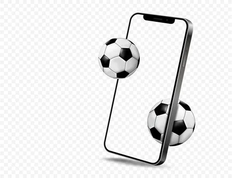 Smartphone with transparent screen and flying into it soccer balls Stock Illustration