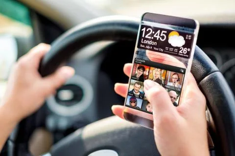 Smartphone with transparent screen in human hands. イラスト素材