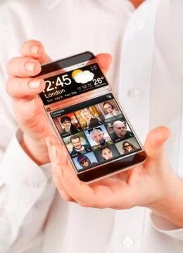 Smartphone with transparent screen in human hands. イラスト素材