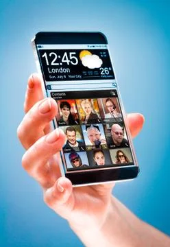 Smartphone with transparent screen in human hands. イラスト素材