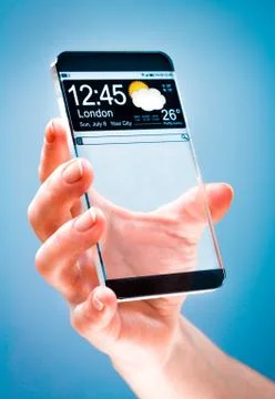 Smartphone with transparent screen in human hands. イラスト素材