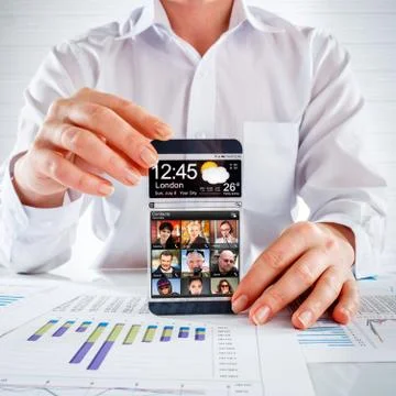 Smartphone with transparent screen in human hands. イラスト素材