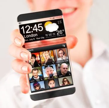 Smartphone with transparent screen in human hands. イラスト素材
