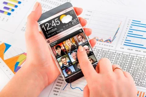 Smartphone with transparent screen in human hands. イラスト素材