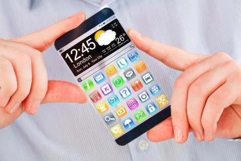 Smartphone with transparent screen in human hands. イラスト素材