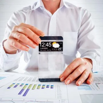 Smartphone with transparent screen in human hands. イラスト素材