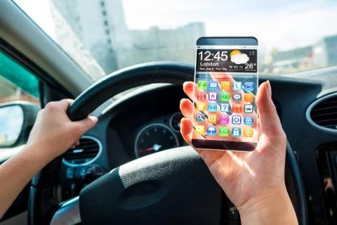 Smartphone with transparent screen in human hands. イラスト素材