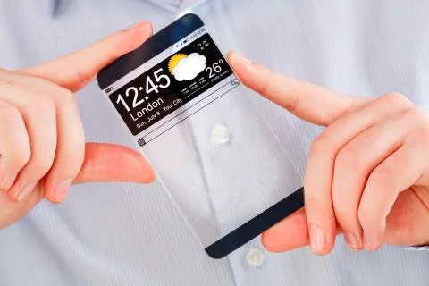 Smartphone with transparent screen in human hands. イラスト素材