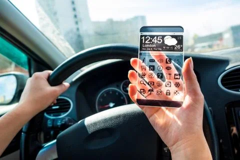 Smartphone with transparent screen in human hands. イラスト素材