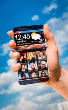 Smartphone with transparent screen in human hands. Stock Illustration