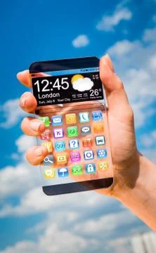Smartphone with transparent screen in human hands. Stock Illustration