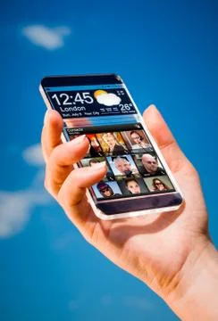 Smartphone with transparent screen in human hands. イラスト素材