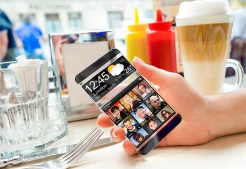Smartphone with transparent screen in human hands. イラスト素材