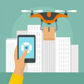 Smartphone transport drone background, flat style Ilustração Stock