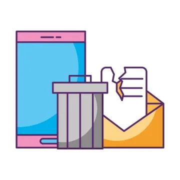 Smartphone trash can broken email data Illustrazione stock