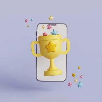 Smartphone with trophy cup. 3d render illustration. Stock Illustration