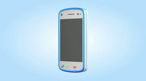 Smartphone turning on blue background. HD. Stock Footage 10877672
