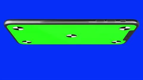 Smartphone turns on on blue background. Easy customizable green screen. Computer Stock Illustration