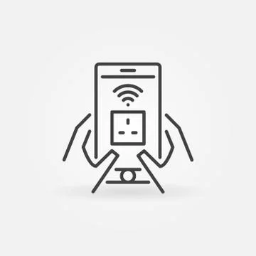 Smartphone with UK socket app in hands vector outline icon Stock Illustration