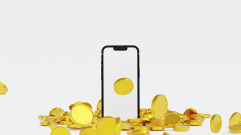 Smartphone under coin stack and stand upright immediately Stock Footage 252787756