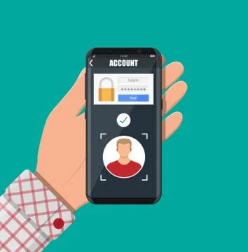 Smartphone unlocked by face recognition Stock Illustration