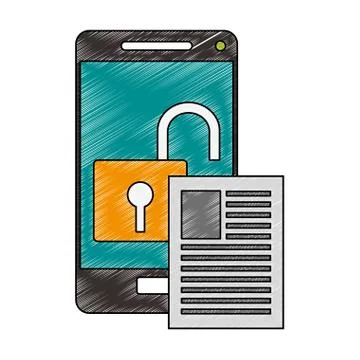 Smartphone unlocked security scribble Stock Illustration