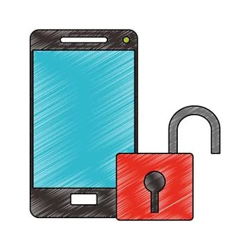 Smartphone unlocked security scribble Stock Illustration