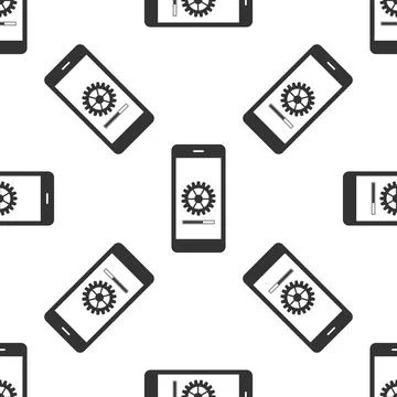 Smartphone update process with gearbox progress and loading bar icon seamless イラスト素材
